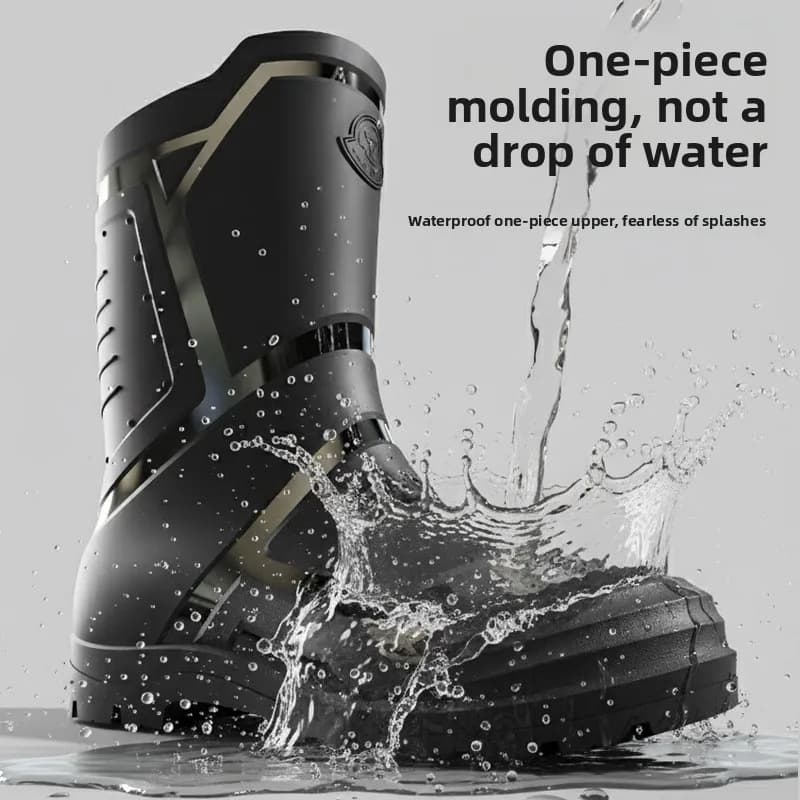 Trendy and Fashionable Men's Black and Red Medium and High Rain Boots Outdoor Extra Large Size Black Anti-fouling Water Boots