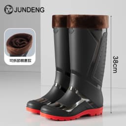 Trendy and Fashionable Men's Black and Red Medium and High Rain Boots Outdoor Extra Large Size Black Anti-fouling Water Boots