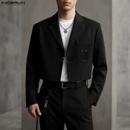 INCERUN Men Blazer Solid Color Lapel Long Sleeve One Button Casual Suit Men Streetwear Loose Elegant Fashion Male Thin Coats