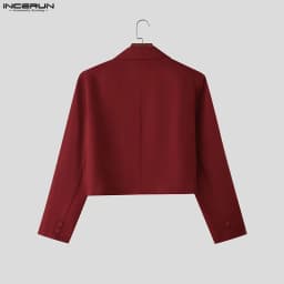 INCERUN Men Blazer Solid Color Lapel Long Sleeve One Button Casual Suit Men Streetwear Loose Elegant Fashion Male Thin Coats
