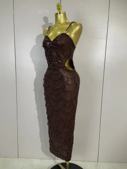 Elegance Pearl Beading Sequins Sleeveless Sexy Strap Bodycon Long Dress Women Celebrate Evening Party Birthday Outfit Vestido