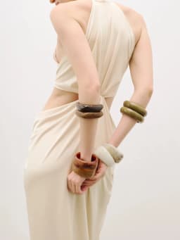 TWOTWINSTYLE Solid Hollow Out Spliced Knot Fashion Long Dresses for Women High Neck Sleeveless Patchwork Shirring Dress Female