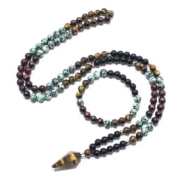 8mm Black Onyx African Turquoise Beads 108 Mala Necklace Meditation Yoga Prayer Japamala Set with Tiger Eye Pendant Jewelry