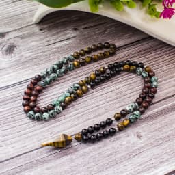 8mm Black Onyx African Turquoise Beads 108 Mala Necklace Meditation Yoga Prayer Japamala Set with Tiger Eye Pendant Jewelry