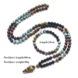 8mm Black Onyx African Turquoise Beads 108 Mala Necklace Meditation Yoga Prayer Japamala Set with Tiger Eye Pendant Jewelry