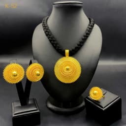 Dubai Indian African Black Rope Necklace Earrings Jewelry Set For Women 24K Gold Plated Nigeria Bridal Wedding Party Jewellery