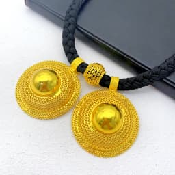 Dubai Indian African Black Rope Necklace Earrings Jewelry Set For Women 24K Gold Plated Nigeria Bridal Wedding Party Jewellery