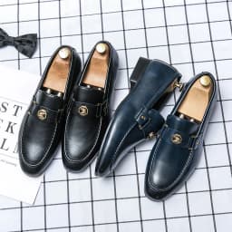 Men Business Dress Casual Fashion Elegant Formal Shoes Slip-on Evening Dress Loafers Party Metal Buckle Wedding Leather Shoes