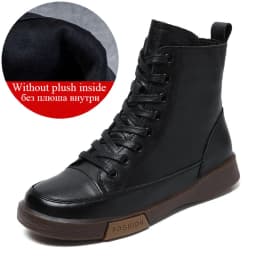 DRKANOL Women Genuine Leather Short Boots Round Toe Genuine Leather Handmade Retro Street Style Winter Warm Flats Ankle Boots