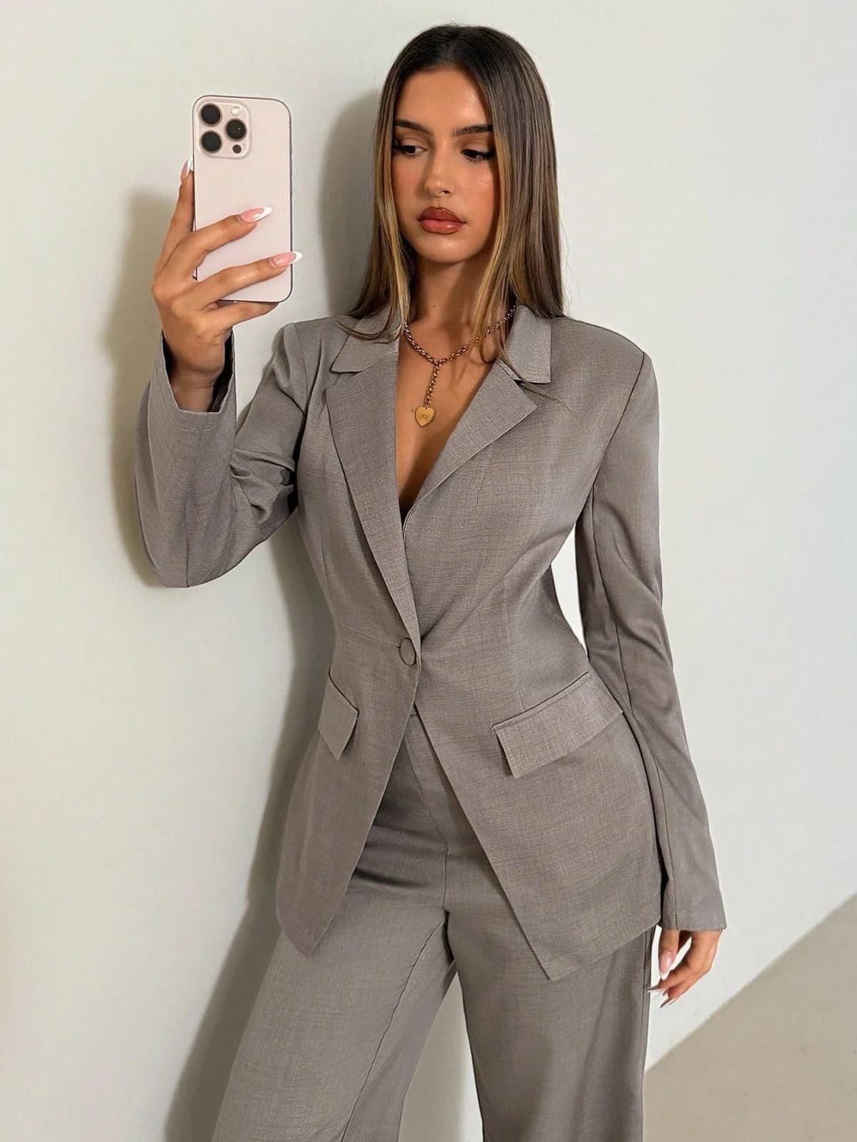 2026 Women's 2 Piece Business Suit, Elegant Lapel Collar Single Breasted Blazer + High Waist Wide Leg Pants Set, Formal Office W