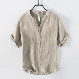 Summer Summer Vintage 100% Linen Short Sleeve T-Shirt for Men Breathable Thin Solid Color Slim Tops BL888