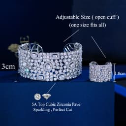 CWWZircons Luxury Chunky Cubic Zirconia Inlay Wide Big Open Cuff Bangle and Ring Dubai Wedding Bridal Party Jewelry Sets T0190