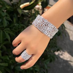 CWWZircons Luxury Chunky Cubic Zirconia Inlay Wide Big Open Cuff Bangle and Ring Dubai Wedding Bridal Party Jewelry Sets T0190
