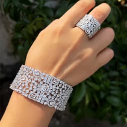 CWWZircons Luxury Chunky Cubic Zirconia Inlay Wide Big Open Cuff Bangle and Ring Dubai Wedding Bridal Party Jewelry Sets T0190