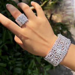 CWWZircons Luxury Chunky Cubic Zirconia Inlay Wide Big Open Cuff Bangle and Ring Dubai Wedding Bridal Party Jewelry Sets T0190