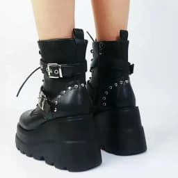 New Women's Pu Leather Ankle Boots Women Autumn Winter Round Toe Lace Up Shoes Woman Motorcycle Platform Botas Gothic Shoes