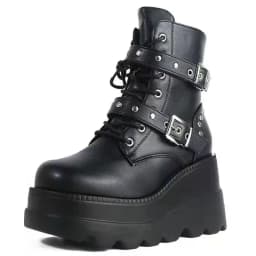 New Women's Pu Leather Ankle Boots Women Autumn Winter Round Toe Lace Up Shoes Woman Motorcycle Platform Botas Gothic Shoes