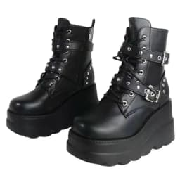 New Women's Pu Leather Ankle Boots Women Autumn Winter Round Toe Lace Up Shoes Woman Motorcycle Platform Botas Gothic Shoes