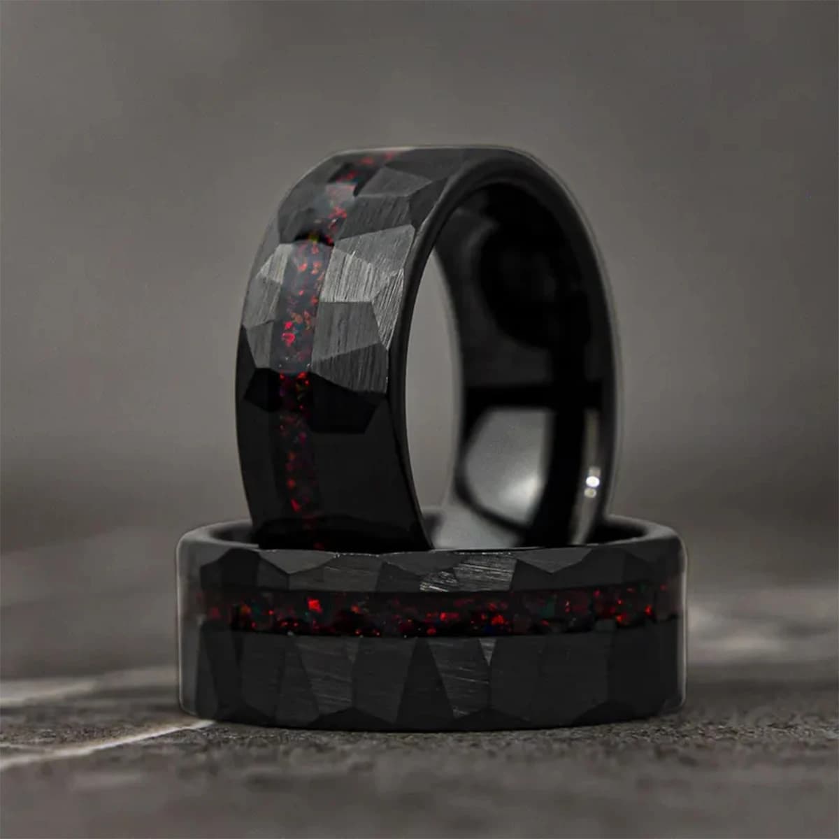 8MM Black Tungsten Carbide Rings for Man Fashion Jewelry Men's Wedding Bands Inlaid Red Opal Engagement Rings Fine Gifts Anillos