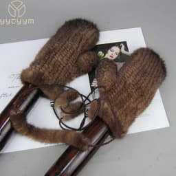 Winter Real Mink Fur Gloves Fashion Soft Warm 100%Natural Mink Fur Gloves Lady Good Elastic Genuine Fur Gloves Knitted Fur Glove