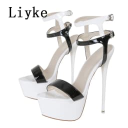 Liyke Sexy Red High Heels Platform Sandals For Women Fashion Double Buckle Strap Open Toe Wedding Banquet Shoes Big Size 45 46