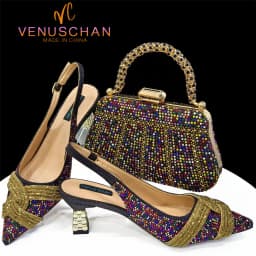 Venus Chan Black Hollow Design With Pointed Shoes And Fashion Three-Dimensional Bag Cozy Rhinestones Are Suitable For Parties