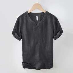 L998 100% Linen Premium T-shirts Men's Summer Fashion Chinese Style Vintage Solid Color Short Sleeve Tees Simple Breathable Tops