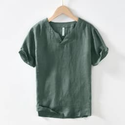 L998 100% Linen Premium T-shirts Men's Summer Fashion Chinese Style Vintage Solid Color Short Sleeve Tees Simple Breathable Tops