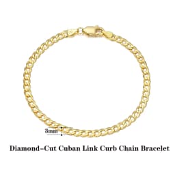 Rinntin 18K Gold Over 925 Sterling Silver 3mm/5mm Italian Diamond Cut Cuban Link Curb Chain Necklace for Women Men Jewelry SC60