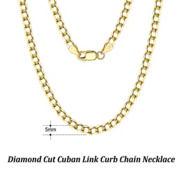 Rinntin 18K Gold Over 925 Sterling Silver 3mm/5mm Italian Diamond Cut Cuban Link Curb Chain Necklace for Women Men Jewelry SC60