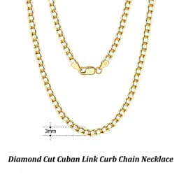 Rinntin 18K Gold Over 925 Sterling Silver 3mm/5mm Italian Diamond Cut Cuban Link Curb Chain Necklace for Women Men Jewelry SC60