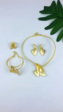 Italy 18K Gold Plated Jewelry Set For Women Two Tone Design Open Bangle Earrings Necklace Ring 4Pcs Set Jewelry Wedding Party
