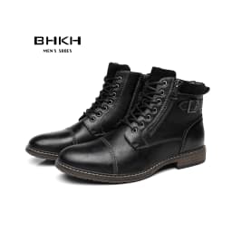 BHKH Men's Boots Winter Fashion Botines Zip Lace-Up Ankle Boots Vintage Business Dress Shoes Leather Casual Shoes for Men