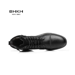 BHKH Men's Boots Winter Fashion Botines Zip Lace-Up Ankle Boots Vintage Business Dress Shoes Leather Casual Shoes for Men