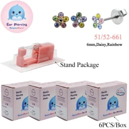 24PCS DolphinMishu Ear/Nose Piercing Cartilage Tragus High Quality Piercer Tool Pink Machine Kit 316L Steel Studs Body Jewelry