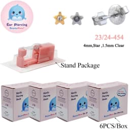 24PCS DolphinMishu Ear/Nose Piercing Cartilage Tragus High Quality Piercer Tool Pink Machine Kit 316L Steel Studs Body Jewelry