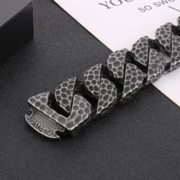 Fongten Heavy Curb Bracelet for Men Vintage Stainless Steel Foundry Tapping Pattern Cuban Chain Male Bangle Bracelets Jewelry