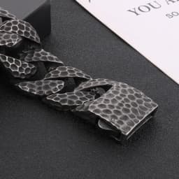 Fongten Heavy Curb Bracelet for Men Vintage Stainless Steel Foundry Tapping Pattern Cuban Chain Male Bangle Bracelets Jewelry