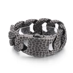Fongten Heavy Curb Bracelet for Men Vintage Stainless Steel Foundry Tapping Pattern Cuban Chain Male Bangle Bracelets Jewelry