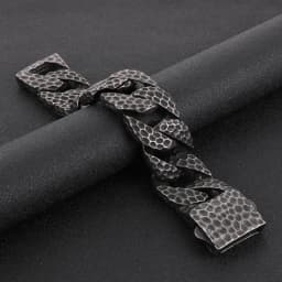 Fongten Heavy Curb Bracelet for Men Vintage Stainless Steel Foundry Tapping Pattern Cuban Chain Male Bangle Bracelets Jewelry