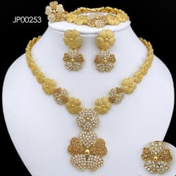 Dubai Nigeria Jewelry Sets For Women Luxury Design Five Petals Flower Pendant Necklace Earring Bracelet And Ring