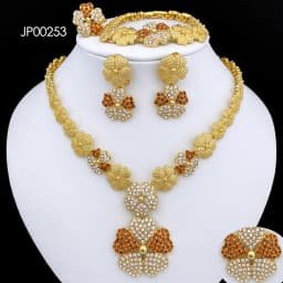Dubai Nigeria Jewelry Sets For Women Luxury Design Five Petals Flower Pendant Necklace Earring Bracelet And Ring