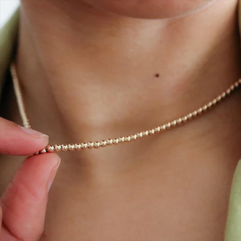 Real 14K Gold Filled Round Bead Necklace Dainty Bead Choker Handmade Pendants Tarnish Resistant Necklace Boho Women Jewelry