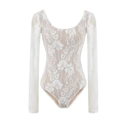 Women's Scoop Neck Double Layer Long Sleeved Lace Bodysuit