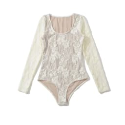 Women's Scoop Neck Double Layer Long Sleeved Lace Bodysuit