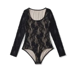 Women's Scoop Neck Double Layer Long Sleeved Lace Bodysuit