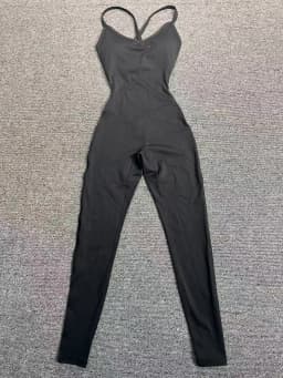 New Nylon Pad V-Neck Wrap Yoga Bodysuit - Adjustable Hook Tummy Control Butt Lift Workout Jumpsuit