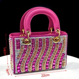 2025 Shiny Italian Fashion Pointed Toe Women Heel Fashion Rhinestone Decoration Fuchsia Color Shoes And Bag Set
