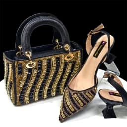 2025 Shiny Italian Fashion Pointed Toe Women Heel Fashion Rhinestone Decoration Fuchsia Color Shoes And Bag Set