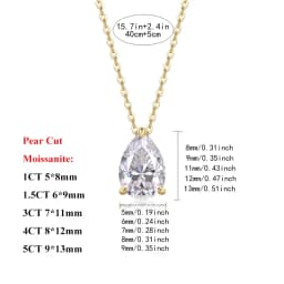 EWYA Pear Cut 1/1.5/3/4/5CT D Color Moissanite Pendant Necklace for Women Men 925 Silver Waterdrop Solitaire Diamond Neck Chain
